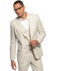 Button up your workweek look with this striped blazer from Perry Ellis. Button up your workweek look with this striped blazer from Perry Ellis.