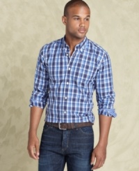 This slim fitting plaid button down by Tommy Hilfiger offers a casual yet contemporary look. This slim fitting plaid button down by Tommy Hilfiger offers a casual yet contemporary look.