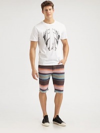Colorful stripes lend a tropical flair to this contemporary-fit, seasonal staple finished in soft cotton with a hint of stretch.Five-pocket styleFrayed hemInseam, about 1298% cotton/2% elastaneMachine washImported Colorful stripes lend a tropical flair to this contemporary-fit, seasonal staple finished in soft cotton with a hint of stretch.Five-pocket styleFrayed hemInseam, about 1298% cotton/2% elastaneMachine washImported