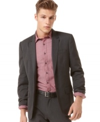 With cuffed sleeves and a punch of color, this distinguished houndstooth blazer from Kenneth Cole goes from classic to cool. With cuffed sleeves and a punch of color, this distinguished houndstooth blazer from Kenneth Cole goes from classic to cool.