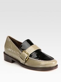 Glossy two-tone patent leather instantly adds modern style to this classic design, topped with an adjustable buckled strap. Stacked heel, 1 (25mm)Patent leather upperLeather lining and solePadded insoleMade in Italy Glossy two-tone patent leather instantly adds modern style to this classic design, topped with an adjustable buckled strap. Stacked heel, 1 (25mm)Patent leather upperLeather lining and solePadded insoleMade in Italy