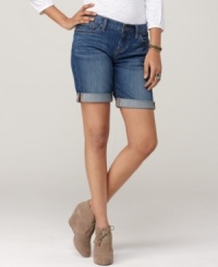 Boy-meets-girl with these Lucky Brand Jeans shorts. A longer Bermuda length and chic rolled cuff lend a laid-back look that borrows from the boys, but is made for you! Boy-meets-girl with these Lucky Brand Jeans shorts. A longer Bermuda length and chic rolled cuff lend a laid-back look that borrows from the boys, but is made for you!