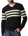 Vince Mens Cabled Wool Heather Black & Beige V-Neck Sweater X-Large XL Euro 54