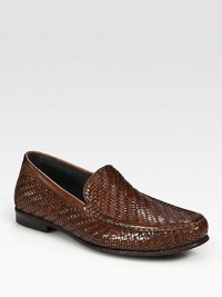 Hand burnished and hand-woven Italian leather offers this slip on loafer unparalleled style.Leather upperLeather liningPadded insoleLeather soleMade in Italy Hand burnished and hand-woven Italian leather offers this slip on loafer unparalleled style.Leather upperLeather liningPadded insoleLeather soleMade in Italy