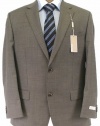 Michael Kors Mens 2 Button Flat Front Dark Tan Sharkskin Wool Suit