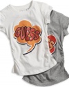 GUESS Kids Girls Little Girl Comic Thought Logo Tee, WHITE (3T)