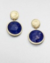 From the Jaipur Resort Collection. A freeform disc of hand-engraved 18k gold with a brushstroke texture holds a faceted dome of deeply hued lapis in this simple yet striking design.Lapis18k yellow goldLength, about 1Post backMade in Italy