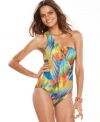 Channel the sizzling look of Brasil with a tropical-print swimsuit from A.B.S. The one-shouldered styling and surprising slash in front add plenty of heat!