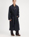 Start and end your day by lounging in this soothing, soft shawl collar robe woven in plaid-printed wool.Shawl collarTie beltChest, waist patch pocketsAbout 53 from shoulder to hemWoolDry cleanImported