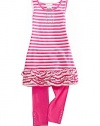 Flapdoodles Girls 2-6X Nautical Heart Rouched Dress Set, Raspberry, 2T