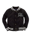 Classic varsity-inspired detailing and stylish graphics give the cotton-knit jacket a cool vintage look.