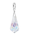 Sterling Silver Teardrop Shape 8mm x 6mm Clear AB Crystal 1.25 inch Long Pendant Made with Swarovski Elements