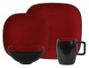 Gibson Denova 16-Piece Square Reactive Glaze Stoneware Dinnerware Set, Red/Black