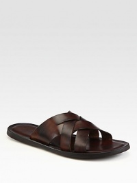 Seasonal favorite with a sophisticated feel, woven in hand burnished Italian leather.Leather upperLeather liningPadded insoleRubber soleMade in Italy Seasonal favorite with a sophisticated feel, woven in hand burnished Italian leather.Leather upperLeather liningPadded insoleRubber soleMade in Italy