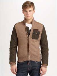 Military-inspirations overtake this slim-fitting, zip cardigan shaped in remarkably soft wool, accented with quilted sleeves, a buttoned chest pocket and logo detail for an authentic approach.Two-way zip frontStand collarChest flap, waist slash pocketsRibbed knit collar, cuffs and hemAbout 25 from shoulder to hem85% lana wool/15% alpacaDry cleanMade in Italy Military-inspirations overtake this slim-fitting, zip cardigan shaped in remarkably soft wool, accented with quilted sleeves, a buttoned chest pocket and logo detail for an authentic approach.Two-way zip frontStand collarChest flap, waist slash pocketsRibbed knit collar, cuffs and hemAbout 25 from shoulder to hem85% lana wool/15% alpacaDry cleanMade in Italy