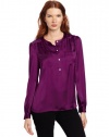 Vince Camuto Women's Long Sleeve Henley Blouse, Sweet Plum, Small