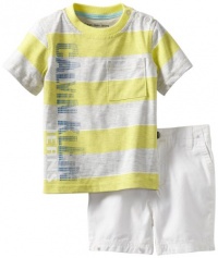 Calvin Klein Baby-boys Infant Stripes Tee With White Short, Yellow, 12 Months Calvin Klein Baby-boys Infant Stripes Tee With White Short, Yellow, 12 Months