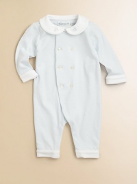 Charming touches of embroidery finish an essential coverall that is crafted from soft Pima cotton.Embroidered Peter Pan collarLong sleevesDouble button-frontBottom snapsPima cottonMachine washImported Please note: Number of buttons/snaps may vary depending on size ordered. Charming touches of embroidery finish an essential coverall that is crafted from soft Pima cotton.Embroidered Peter Pan collarLong sleevesDouble button-frontBottom snapsPima cottonMachine washImported Please note: Number of buttons/snaps may vary depending on size ordered.