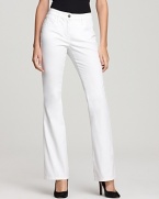 These BASLER jeans channel a '70s groove in modern white stretch denim, designed in a super-hip flared silhouette with ribbon detailed back pockets.