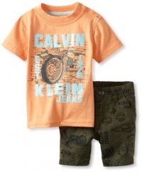 Calvin Klein Baby-boys Infant Tee With Printed Short, Orange, 18 Months Calvin Klein Baby-boys Infant Tee With Printed Short, Orange, 18 Months