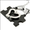 Stainless Steel Couples Love Heart Puzzle Pendant Necklace Set Bead Chains