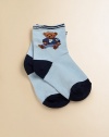 Comfortable cotton, accented with a sweet intarsia-knit teddy bear motif.82% cotton/17% nylon/1% spandexMachine washImported