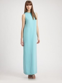 Minimalist-chic in a long structured sheath defined by an asymmetric vent in the back.Jewel necklineSleevelessFlat frontAbout 40 from natural waist60% triacetate/40% polyesterDry cleanImportedModel shown is 5'10 (177cm) wearing US size 4. Minimalist-chic in a long structured sheath defined by an asymmetric vent in the back.Jewel necklineSleevelessFlat frontAbout 40 from natural waist60% triacetate/40% polyesterDry cleanImportedModel shown is 5'10 (177cm) wearing US size 4.