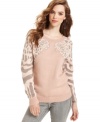 A neutral nod to animal pattern at the sleeves of this Bar III sweater adds a bold kick to the sweet and subtle colors.