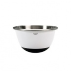 Mix dough, fold batters and whisk vinaigrettes with the GOOD GRIPS Stainless Steel Mixing Bowls from OXO. A non-skid bottom stabilizes bowls during mixing. The stainless steel interior retains temperature for chilling and marinating and a white plastic exterior shields hands from extreme temperatures. All sizes nest for easy mixing and cleaning.