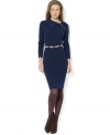 Lauren Ralph Lauren's soft knit cotton dress is detailed with signature shank buttons at the shoulder for casual style.