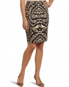 Calvin Klein Women's Missy Printed Pencil Skirt, Black/Flax Multi, 14