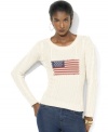 Knit in ultra-soft cotton yarns, Lauren Ralph Lauren's drop-shoulder sweater is finished with a heritage-inspired flag at the front for classic style.