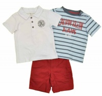 Calvin Klein Infant Boys Assorted Striped 3Pc Short Set (6/9M, Red)