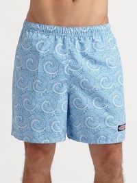 A bright option for the beach, board and beyond in quick-dry microfiber. Elastic waist Logo tab on left leg Side slash, back flap pockets Mesh lining Inseam, about 7 Polyester Machine wash Imported A bright option for the beach, board and beyond in quick-dry microfiber. Elastic waist Logo tab on left leg Side slash, back flap pockets Mesh lining Inseam, about 7 Polyester Machine wash Imported