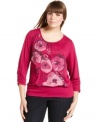 Snag a standout casual look with Style&co.'s three-quarter-sleeve plus size top, showcasing an embellished print.