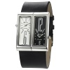 Geneva Platinum 7776 Dual Face Genuine Leather Watch-Blk/Blk