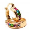 Multicolored Swarovski Crystal Elements Round Huggie Hoop Earrings, 18k Brazilian Yellow Gold & Hinge Snap Clasps