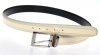 Stacy Adams 6-203 Smooth Grain Leather with Croco Embossed Center Detail Mens Adjustable Belt, Polished Nickel Buckle (Bone)