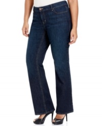 Finished by a dark wash, DKNY Jeans' plus size bootcut jeans are ultra-slimming additions to your causal wardrobe! Finished by a dark wash, DKNY Jeans' plus size bootcut jeans are ultra-slimming additions to your causal wardrobe!