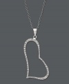 Express your feelings through fashion. This elegant asymmetrical heart shines with the addition of sparkling diamond accents. Crafted in sterling silver. Approximate length: 18 inches. Approximate drop: 1-1/4 inches.