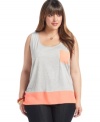 Flash your brights with Soprano's sleeveless plus size top, highlighted by neon detail!