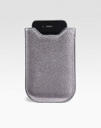 A sleek and compact case is handcrafted specifically for the iPhone in metallic leather. Soft, protective chamois lining securely holds the unit in place. Accommodates iPhone 3 and 4 models Also fits newer Blackberry models Padded sides with a form-fitted construction Handcrafted in leather 3½W X 5H Made in USA 