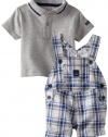 Calvin Klein Baby-Boys Newborn Polo Top With Plaided Shortall, Gray, 3/6 Months