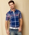 Get pointed in the right direction with this preppy plaid shirt from Nautica.
