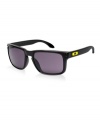 The VR/46 Signature Holbrook is a special edition of a classic-cool design with metal icons in Valentino Rossi's favorite color. Its polished black frame of comfortably lightweight O Matter has the initials VR and racing number 46 printed on the inner facing of an earstem. Warm grey lenses provide increased visual contrast. Formulated for bright light, they enhance depth perception--something that may come in handy when you're eating up sun-baked asphalt on your own two-wheeled chariot.