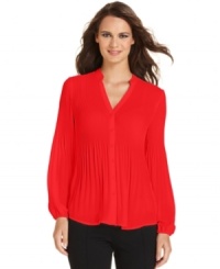 Allover soft pleats add textural interest to this petite Alfani blouse, a stylish fall update to the workwear staple! Allover soft pleats add textural interest to this petite Alfani blouse, a stylish fall update to the workwear staple!