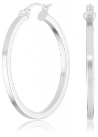 Sterling Silver Thin Square Tube Medium Click-Top Hoop Earrings Sterling Silver Thin Square Tube Medium Click-Top Hoop Earrings