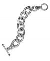 Chunky steel links in silver tone create huge style on this Juicy Couture bracelet. With a toggle closure and single cubic zirconia stone. Chain crafted of silver tone stainless steel. Approximate length: 7-1/2 inches.