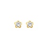 14K Yellow Gold Flower CZ Stud Earrings with Screw-back for Children