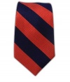 100% Silk Woven Navy and Red Classic Twill 3 Striped Tie